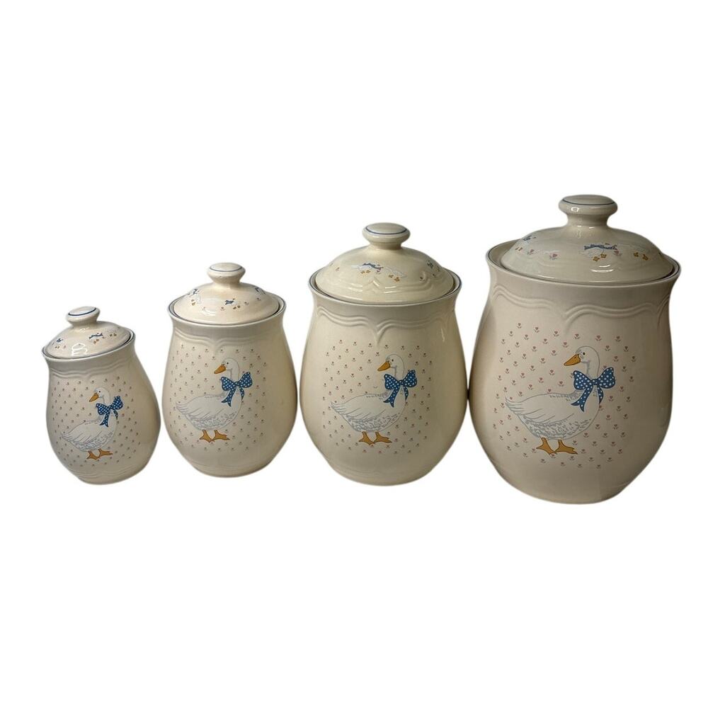 Vintage Tienshan Aunt Rhody Goose Stoneware Canister Set of 4 with Lids
